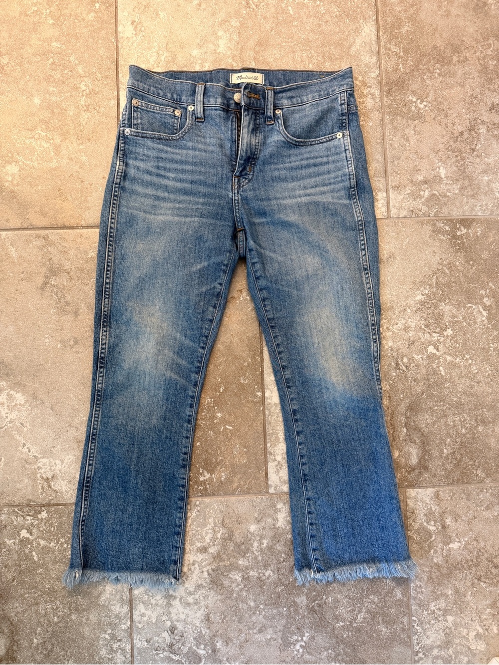 Madewell Medium Wash High-Rise Cropped Straight Jeans with Fray Hem
